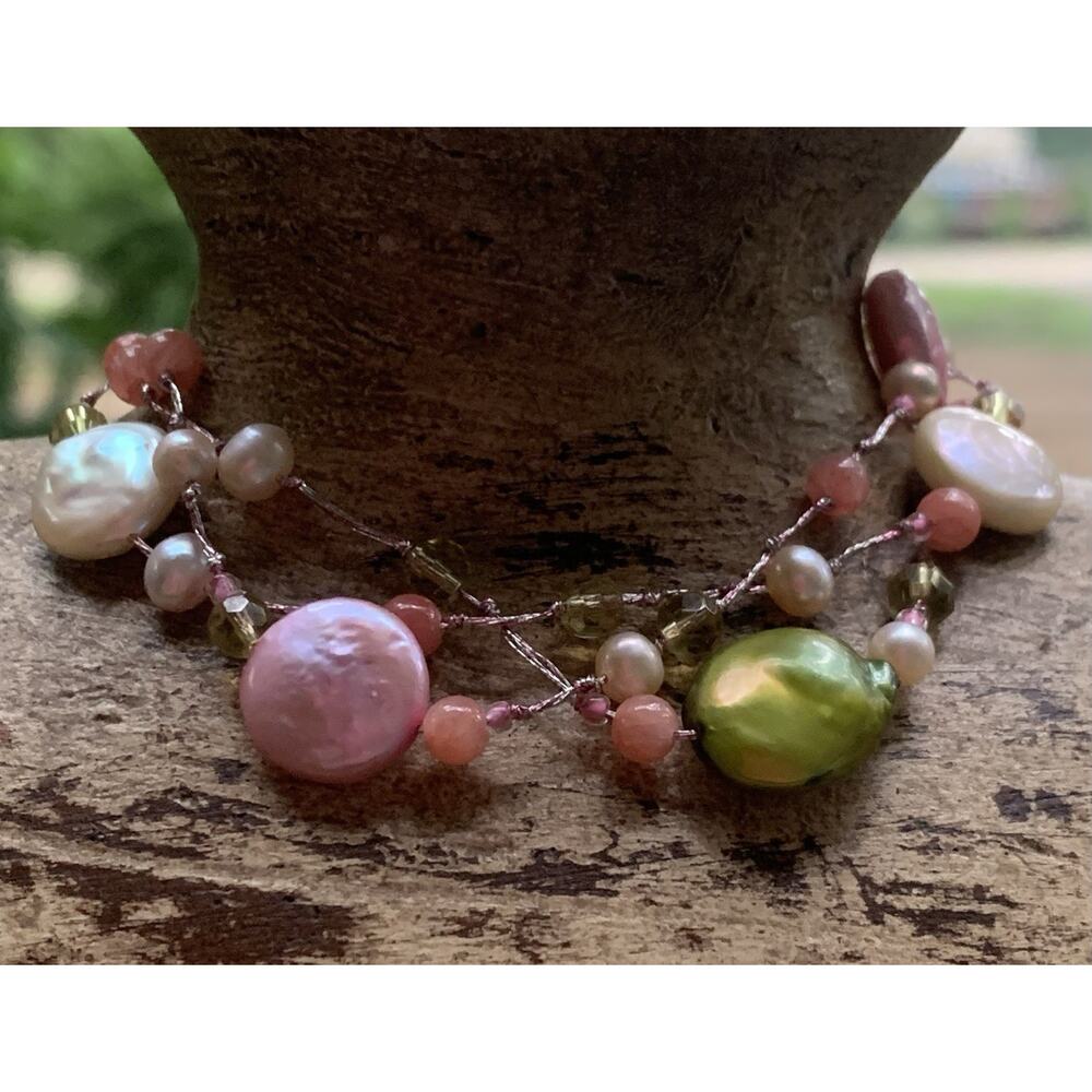 Silver Multi Color Pearl and Stone Bracelet